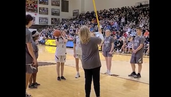 Watch: Visually-impaired girl aces shot at basketball game, crowd screams with delight