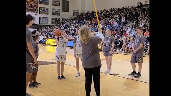 Watch: Visually-impaired girl aces shot at basketball game, crowd screams with delight