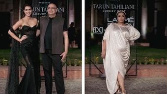 Tarun Tahiliani’s ‘Global Indian’ collection was a playful symphony of luminous hues and cascading drapes