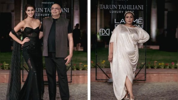 Tarun Tahiliani’s ‘Global Indian’ collection was a playful symphony of luminous hues and cascading drapes