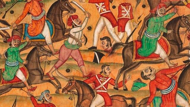The painting shows British soldiers struggling against the Mysore army. Image courtesy: Sotheby's