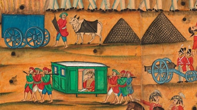 The painting titled ‘The Battle of Pollilur’ was part of the Sotheby’s “Arts of the Islamic World & India” auction on Wednesday. Image courtesy: Sotheby's