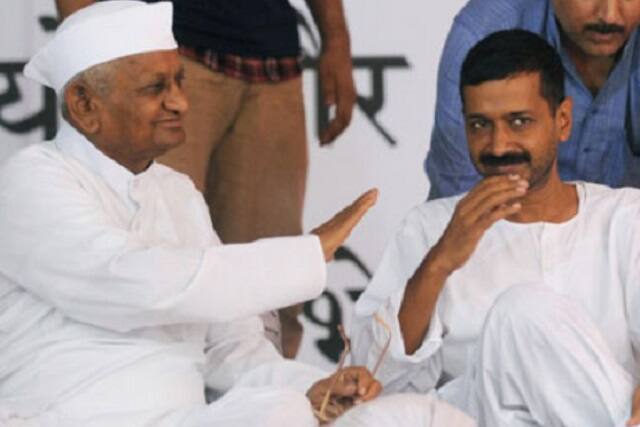 A picture of Anna Hazare (left) with Arvind Kejriwal during the India Against Corruption movement. AFP