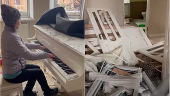 One last song: Ukrainian musician plays grand piano in her bombed-out family home