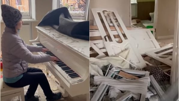 One last song: Ukrainian musician plays grand piano in her bombed-out family home