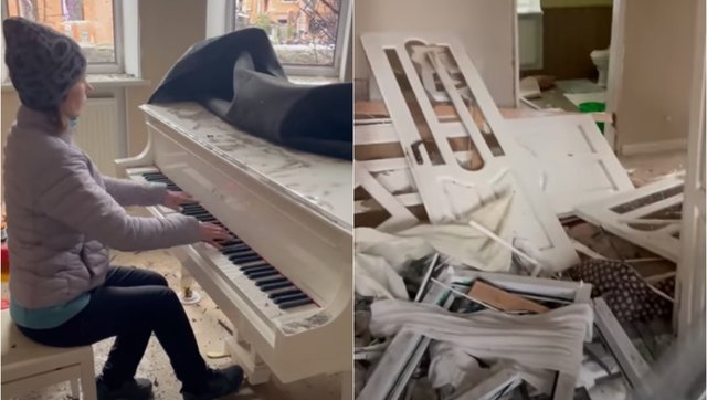 One last song: Ukrainian musician plays grand piano in her bombed-out family home One last song: Ukrainian musician plays grand piano in her bombed-out family home