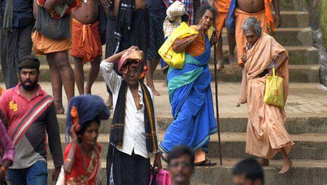 Elderly Hindu women trek to the Sabarimala temple in the southern state of Kerala. AFP