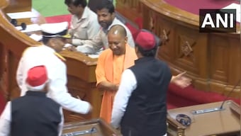 Watch: Yogi Adityanath and Akhilesh Yadav smile, greet each other in UP Assembly