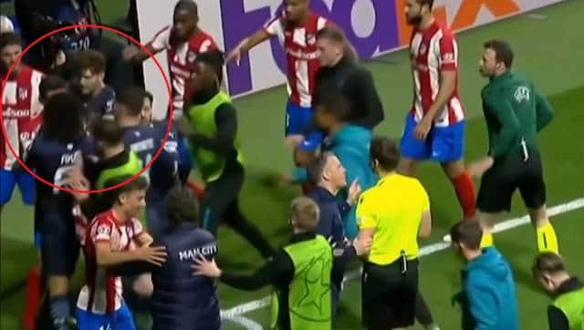 City defender Nathan Ake, along with Aymeric Laporte, then came rushing in to confront Savic over his aggressive antics and the Chelsea player was soon booked by referee for it. Twitter/Screengrab