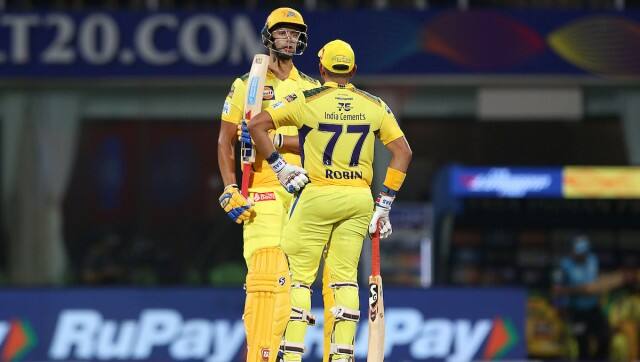 Shivam Dube of the Chennai Superkings and Robin Uthappa of the Chennai Superkings during match 22 of the TATA Indian Premier League 2022 (IPL season 15) between the Chennai Superkings and the Royal Challengers Bangalore held at the DY Patil Stadium in Mumbai on the 12th April 2022 Photo by Rahul Gulati / Sportzpics for IPL