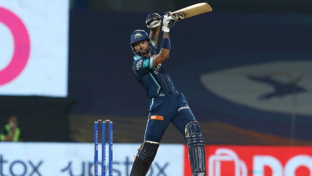 Hardik Pandya Captain of Gujarat Titans bats during match 24 of the TATA Indian Premier League 2022 (IPL season 15) between the Rajasthan Royals and the Gujarat Titans held at the DY Patil Stadium in Mumbai on the 14th April 2022 Photo by Deepak Malik / Sportzpics for IPL