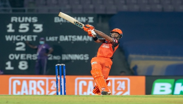 Nicholas Pooran of Sunrisers Hyderabad finished the game with an 18-ball 34 cameo during match 21 of the TATA Indian Premier League 2022 (IPL season 15) between the Sunrisers Hyderabad and the Gujarat Titans held at the DY Patil Stadium in Mumbai on the 11th April 2022 Photo by Vipin Pawar / Sportzpics for IPL