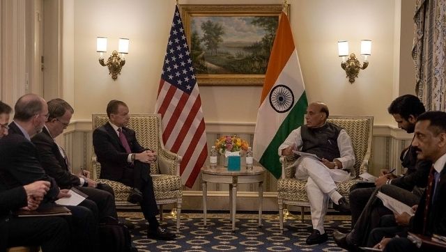 Defence Minister Rajnath Singh meets executives of US aerospace giants Boeing and Raytheon Defence Minister Rajnath Singh meets executives of US aerospace giants Boeing and Raytheon