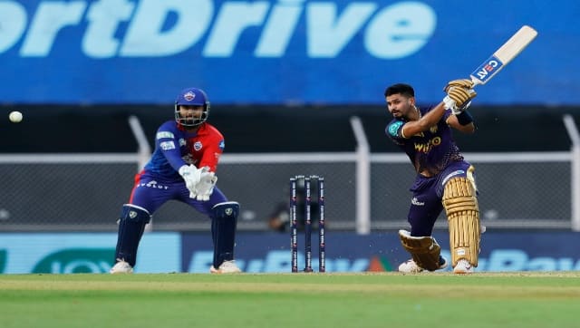 Shreyas Iyer of the Kolkata Knight Riders hitting a four during match 19 of the TATA Indian Premier League 2022 (IPL season 15) between the Kolkata Knight Riders and the Delhi Capitals held at the Brabourne Stadium (CCI) in Mumbai on the 10th April 2022 Photo by Saikat Das / Sportzpics for IPL