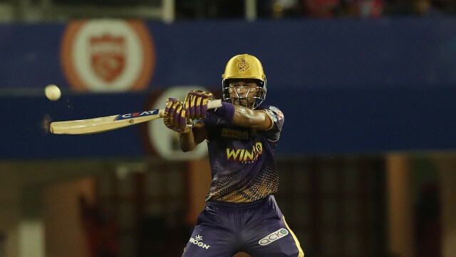 Shreyas Iyer captain of the Kolkata Knight Riders hits over the top for six during match 30 of the TATA Indian Premier League 2022 (IPL season 15) between the Rajasthan Royals and the Kolkata Knight Riders held at the Brabourne Stadium (CCI) in Mumbai on the 18th April 2022 Photo by Ron Gaunt / Sportzpics for IPL