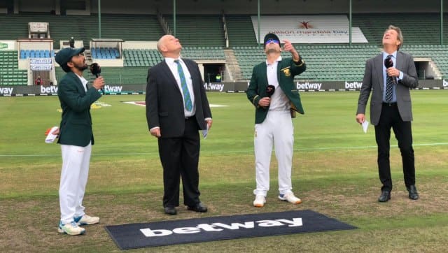 South Africa captain Dean Elgar won the toss and decided to bat first against Bangladesh in the second Test. Image: Twitter/@BCBtigers