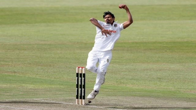 An image of Taijul Islam bowling during the match. Twitter/@ICC