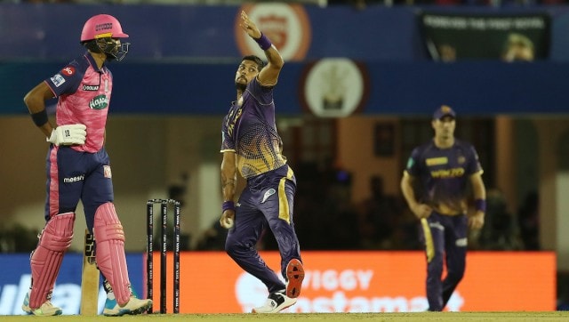 Umesh Yadav of the Kolkata Knight Riders during match 30 of the TATA Indian Premier League 2022 (IPL season 15) between the Rajasthan Royals and the Kolkata Knight Riders held at the Brabourne Stadium (CCI) in Mumbai on the 18th April 2022 Photo by Ron Gaunt / Sportzpics for IPL