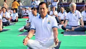 Union Minister Sarbananda Sonowal doing Yoga at Red Fort