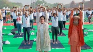 Union Minister Meenakshi Lekhi doing Yoga at Red Fort: Twitter