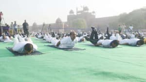 Lok Sabha Speaker Om Birla doing Yoga at Red Fort: Twitter