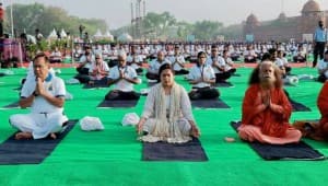 Union Minister Meenakshi Lekhi doing Yoga at Red Fort: Twitter
