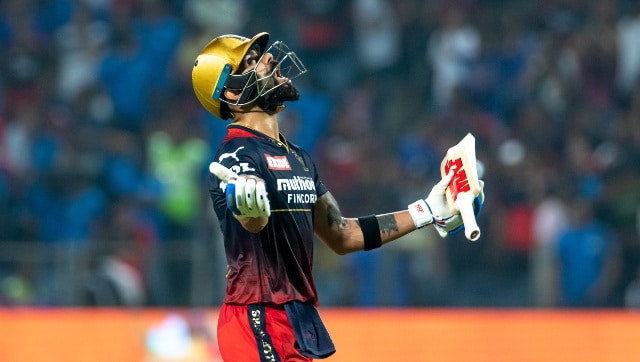 Virat Kohli of Royal Challengers Bangalore walks back to the pavilion after getting out during match 18 of the TATA Indian Premier League 2022 (IPL season 15) between the Royal Challengers Bangalore and the Mumbai Indians held at the MCA International Stadium in Pune on the 9th April 2022 Photo by Vipin Pawar / Sportzpics for IPL