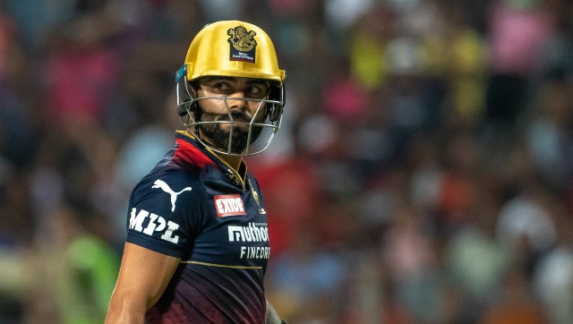 Virat Kohli of Royal Challengers Bangalore walks back to the pavilion after getting out during match 39 of the TATA Indian Premier League 2022 (IPL season 15) between the Royal Challengers Bangalore and the Rajasthan Royals held at the MCA International Stadium in Pune on the 26th April 2022 Photo by Vipin Pawar / Sportzpics for IPL