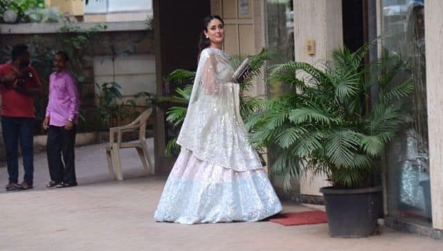 Kareeena Kapoor wore a white lehenga shaded into pale pink and blue for the mehendi ceremony