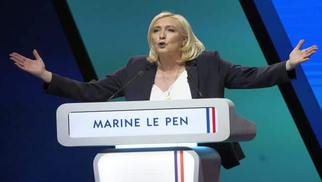 Marine Le Pen, the veteran far-right candidate, has run a low-key campaign, focusing on household income and purchasing power. AP