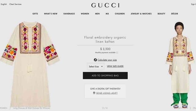 Gucci Kaftan is strikingly similar to a traditional Kurta and priced at £2468 (Screengrab/Gucci)