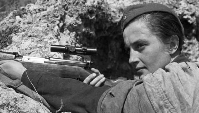 The Red Army Soviet sniper Lyudmila Pavlyuchenko defends Sevastopol from the Nazis on 6 June 1942. AFP