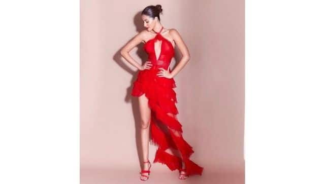 Ananya Pandey in a red dress