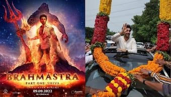 Ranbir Kapoor, Ayan Mukherji and SS Rajamouli receive crane garland and rose petals from fans in Vizag