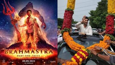 Ranbir Kapoor, Ayan Mukherji and SS Rajamouli receive crane garland and rose petals from fans in Vizag