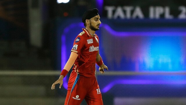 PBKS seamer Arshdeep Singh celebrates after dismissing RCB keeper-batter Dinesh Karthik. Sportzpics
