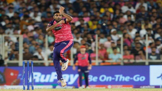 R Ashwin of Rajasthan Royals bowls during the final of the IPL 2022 between the Gujarat Titans and Rajasthan Royals at the Narendra Modi Stadium in Ahmedabad on Sunday. Sportzpics for IPL