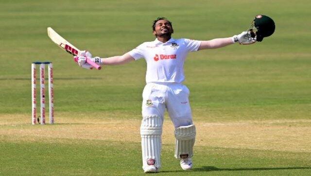 Bangladesh’s Mushfiqur Rahim celebrates after scoring a century during the fourth day of the first Test between Bangladesh and Sri Lanka at the Zahur Ahmed Chowdhury Stadium in Chittagong on Wednesday. AFP