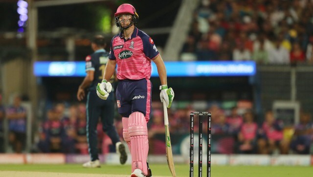 Jos Buttler of Rajasthan Royals during the Qualifier 1 match of the TATA Indian Premier League 2022 (IPL season 15) between the Gujarat Titans and the Rajasthan Royals held at the Eden Gardens Stadium in Kolkata on the 24th May 2022 Photo by Ron Gaunt / Sportzpics for IPL
