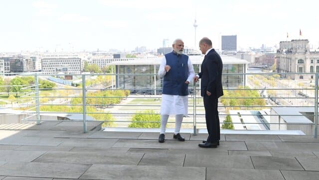 Prime Minister Narendra Modi and German Chancellor Olaf Scholz continue their conversation at Federal Chancellery in Berlin.Twitter/@MEAIndia