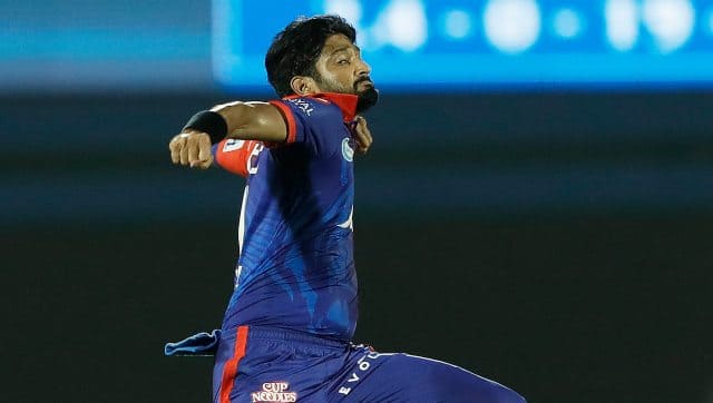 Khaleel Ahmed celebrates after picking up a wicket against SRH. Sportzpics