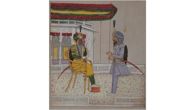 Maharaja Ranjit Singh with his Wazir, Dhian Singh Dogra - Mid nineteenth century - National Museum, Delhi