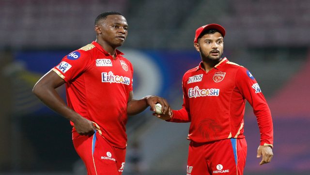 Mayank Agarwal and Kagiso Rabada during Match 48 of the IPL 2022 between the Gujarat Titans and Punjab Kings at the DY Patil Stadium in Mumbai on 3 May, 2022. Sportzpics for IPL