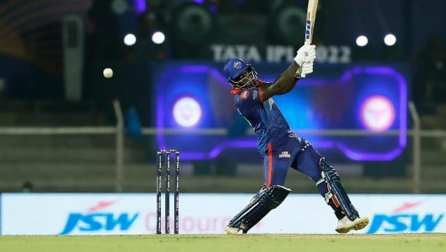Rovman Powell during the match against SRH. Sportzpics