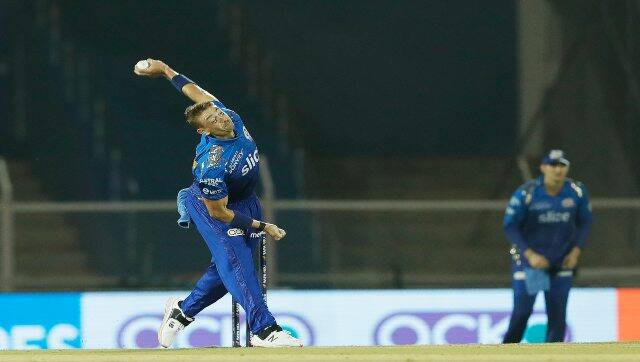 Daniel Sams of Mumbai Indians bowls during Match 51 of the IPL 2022 between the Gujarat Titans and Mumbai Indians at the Brabourne Stadium (CCI) in Mumbai on 6 May, 2022. Sportzpics for IPL
