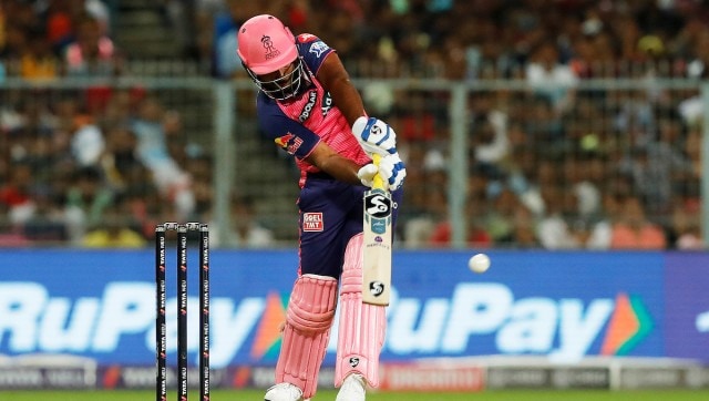 Sanju Samson of Rajasthan Royals hitting a four during the Qualifier 1 match of the TATA Indian Premier League 2022 (IPL season 15) between the Gujarat Titans and the Rajasthan Royals held at the Eden Gardens Stadium in Kolkata on the 24th May 2022 Photo by Saikat Das / Sportzpics for IPL