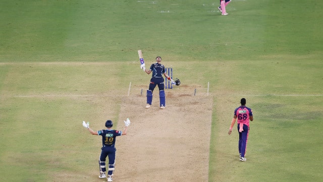 Gujarat Titans opener Shubman Gill roars in delight after hitting the winning six in the IPL 2022 final against Rajasthan Royals in Ahmedabad. Sportzpics