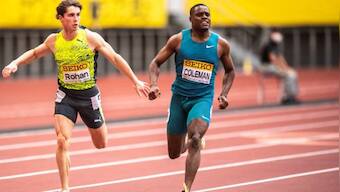 World champion Christian Coleman wins first 100m on return after anti-doping suspension