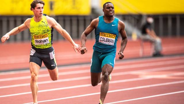 World champion Christian Coleman wins first 100m on return after anti-doping suspension World champion Christian Coleman wins first 100m on return after anti-doping suspension