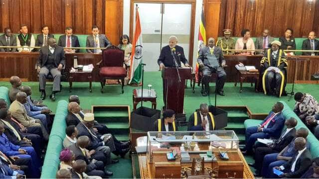 PM Modi addressing Parliament of Uganda in July 2018. Twitter/@MEAIndia